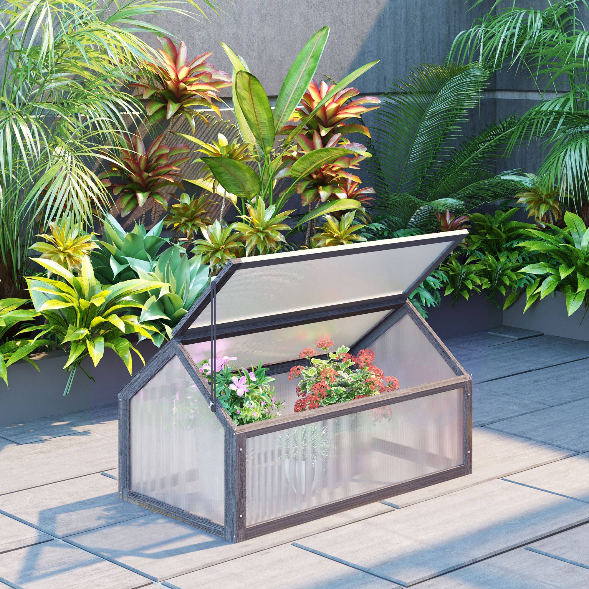Mini serre châssis de culture bois pour balcons protection froid 90x52x49,5cm gris - ComfortXL Outdoor Living - Image 1