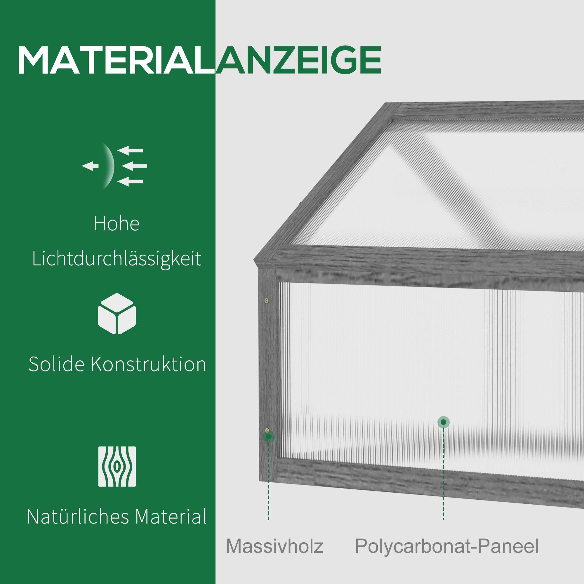 Mini serre châssis de culture bois pour balcons protection froid 90x52x49,5cm gris - ComfortXL Outdoor Living - Image 4