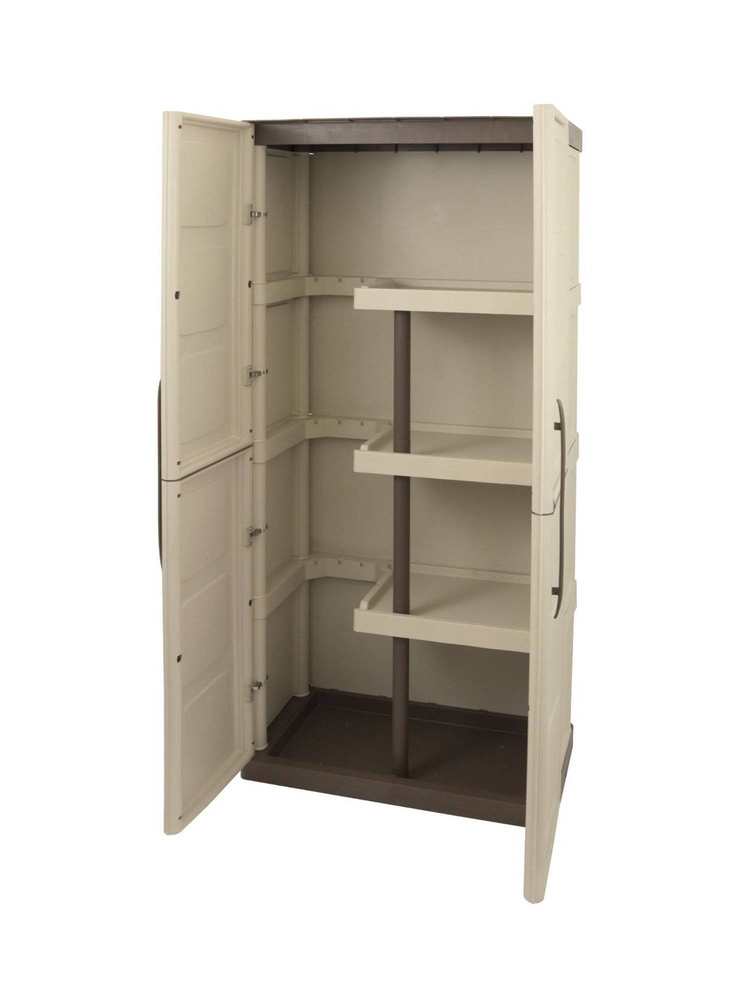 Dmora - Armoire d'extérieur Avelgem, Armoire de balcon polyvalente, armoire à balais 2 portes, 70x47h178 cm, Beige et Marron, Finition damier - Dmora - Imagen 4