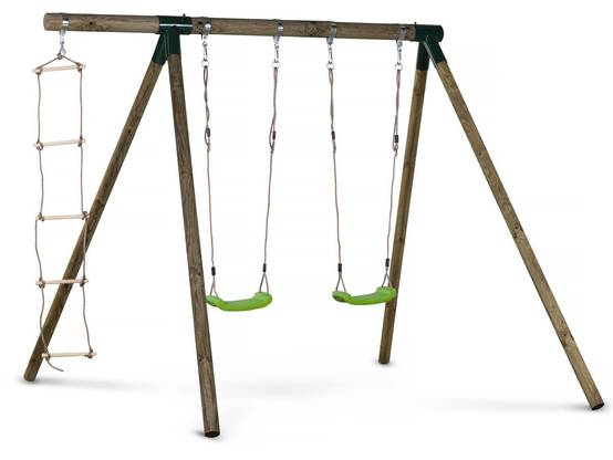Portique Bois "timo" - Avec 2 Balançoires Et 1 échelle De Corde. -habitat Et Jardin - Image 1