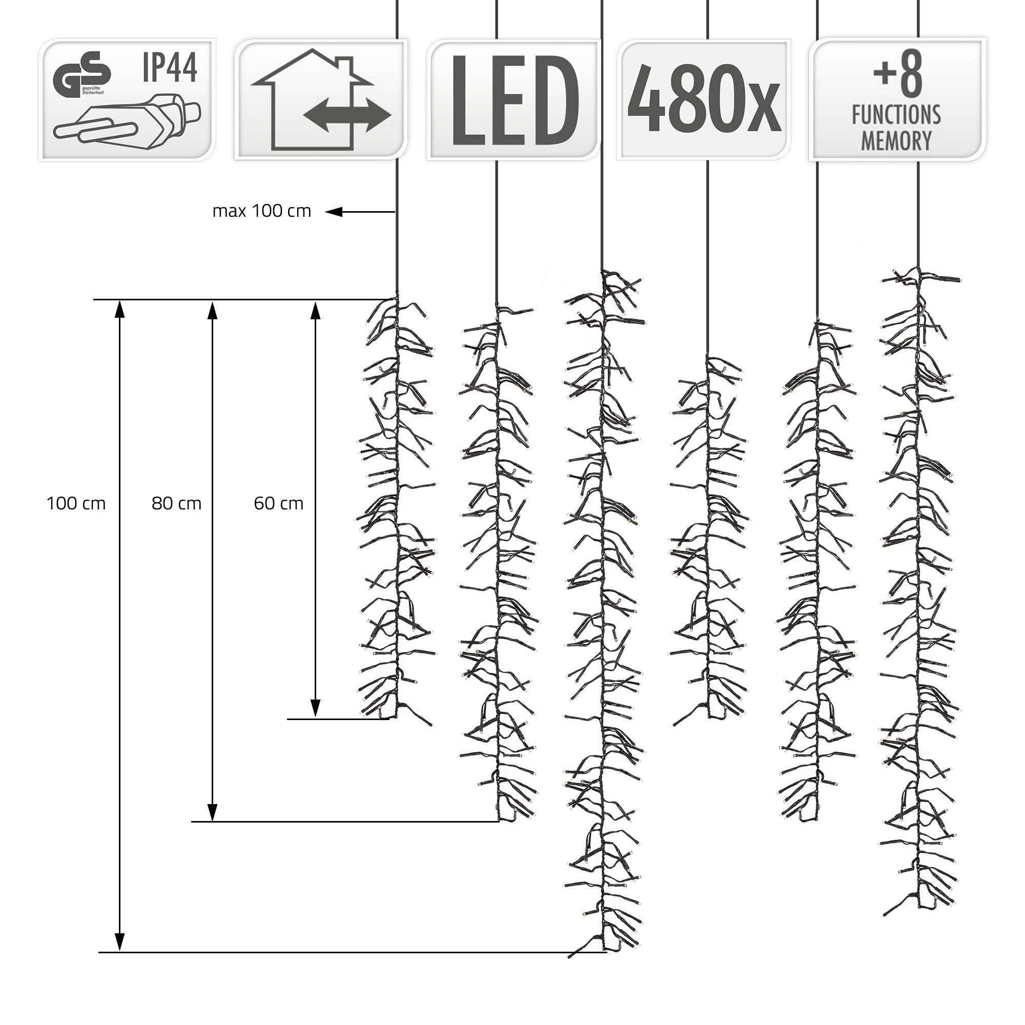 Ecd-Germany - Rideau lumineux décoration filet 480 LED IP44 blanc chaud 8 modes d'éclairage 1m - Imagen 5
