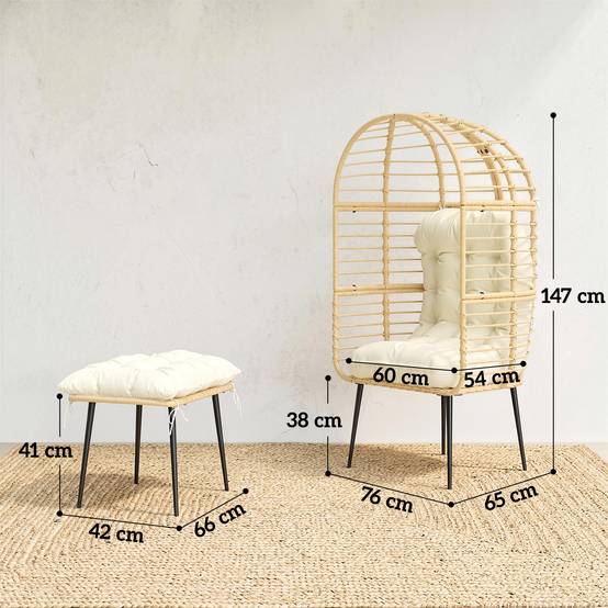 ComfortXL - Fauteuil de jardin œuf en résine tressée beige avec repose-pieds et coussins épais pour terrasse détente - Image 3