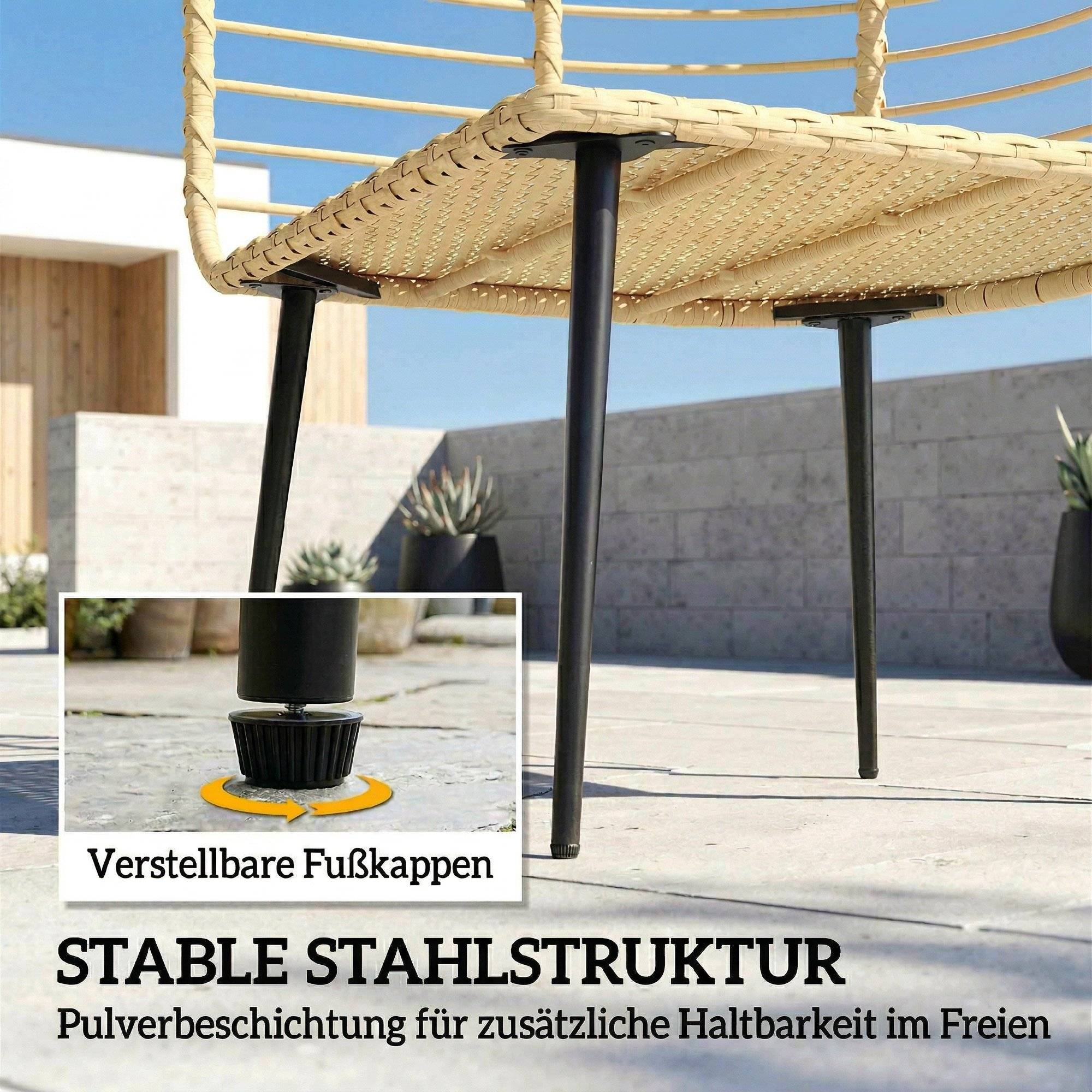 ComfortXL - Fauteuil de jardin œuf en résine tressée beige avec repose-pieds et coussins épais pour terrasse détente - Image 8