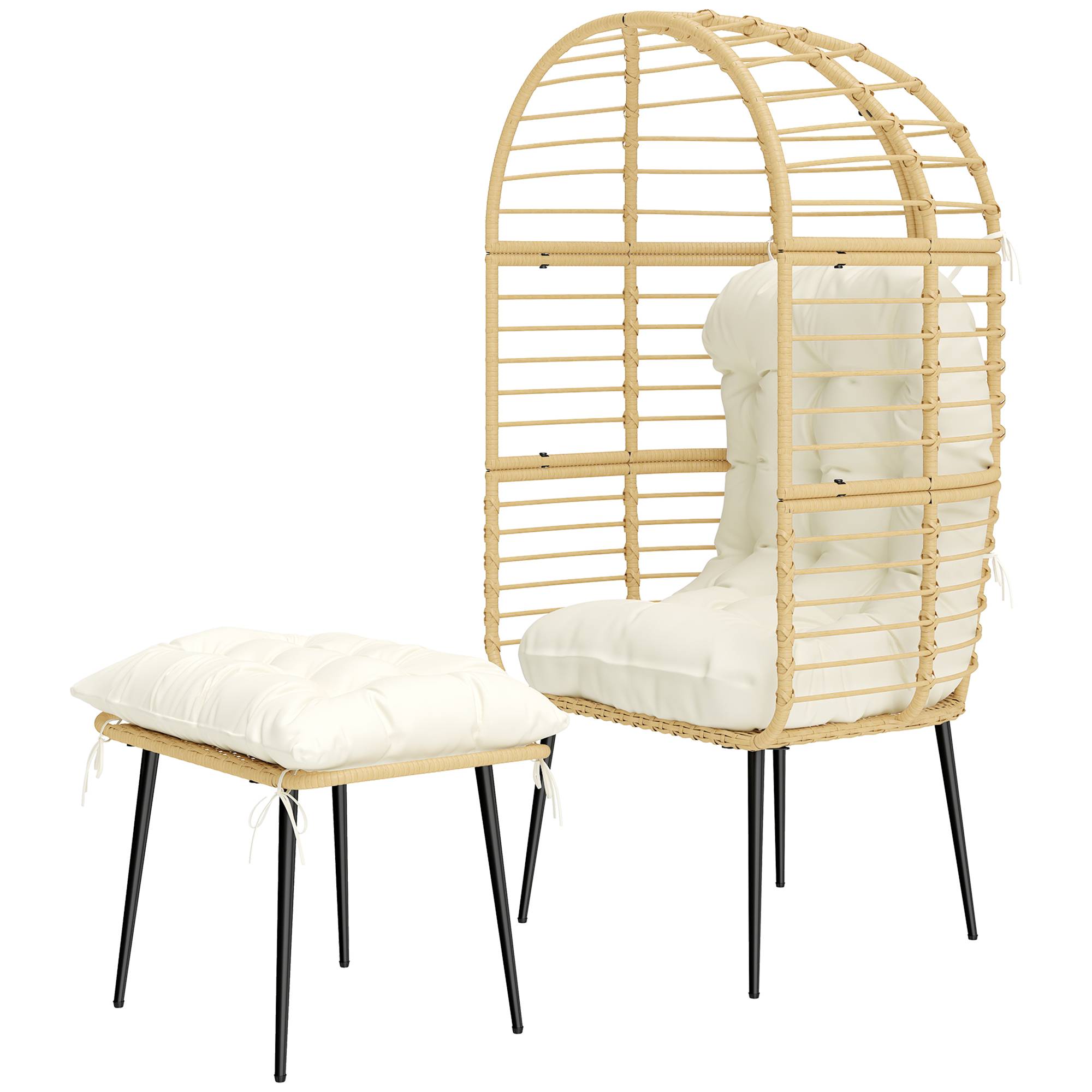 ComfortXL - Fauteuil de jardin œuf en résine tressée beige avec repose-pieds et coussins épais pour terrasse détente - Image 2