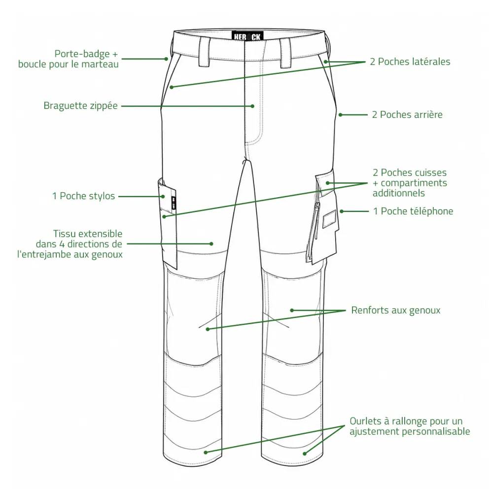Herock - Pantalon de travail homme Hector Herock® - Poches multiples - Extensible 4 directions - Noir/Charbon Herock - Imagen 8