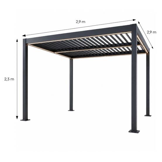 Pergola bioclimatique à LED 3x3m structure aluminium lames orientables CORFU - Image 3