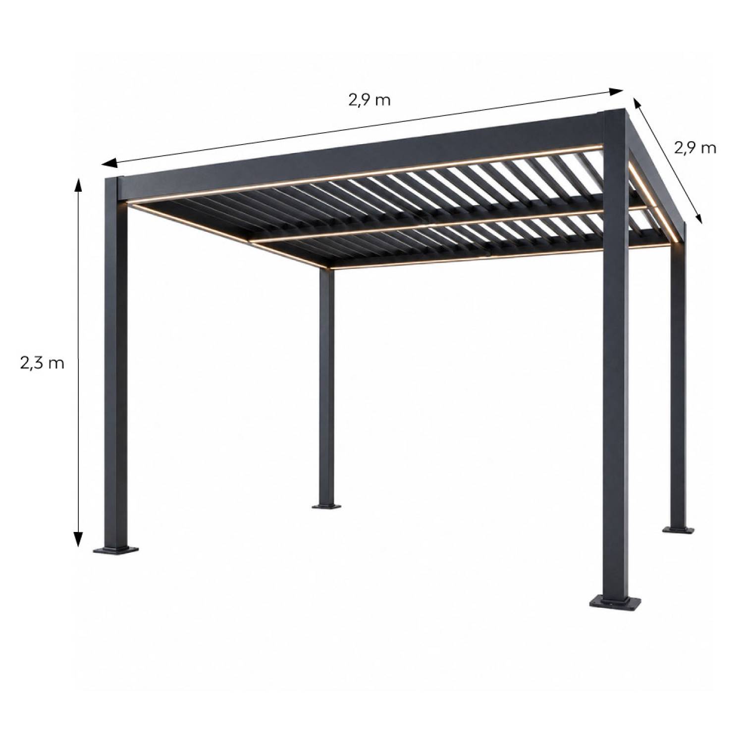 Pergola bioclimatique à LED 3x3m structure aluminium lames orientables CORFU - Image 3