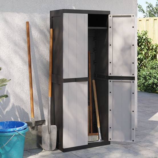 Armoire de jardin - Armoire de rangement d'extérieur gris et noir 65x37x165 cm PP rj52 - Image 3