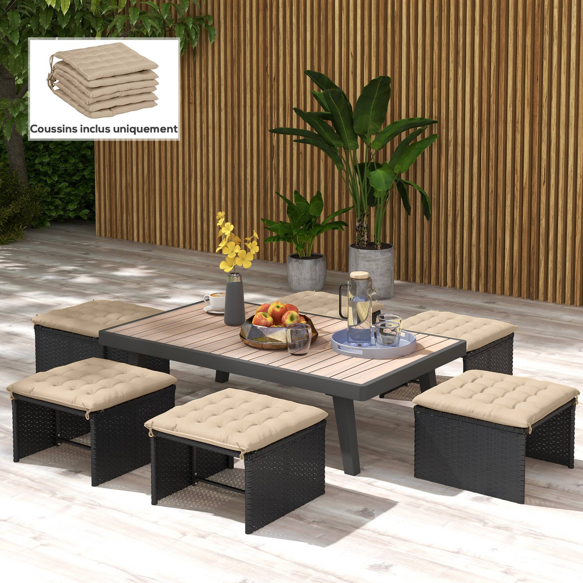 Lot de 6 coussins chaise de jardin tissu polyester design capitonné 40x40cm kaki - ComfortXL Outdoor Living - Image 4