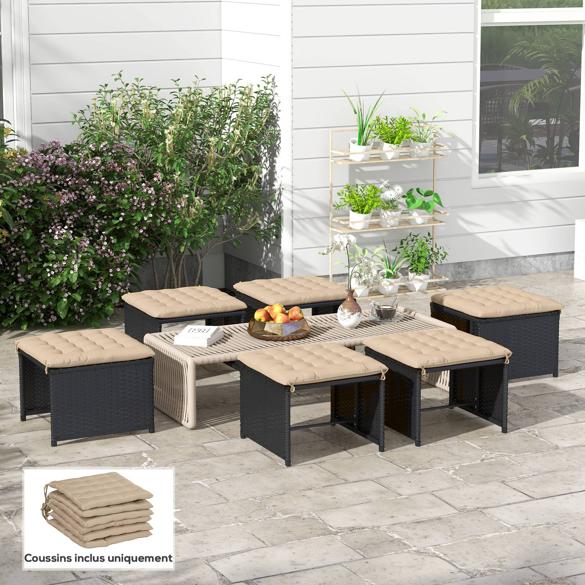 Lot de 6 coussins chaise de jardin tissu polyester design capitonné 40x40cm kaki - ComfortXL Outdoor Living - Image 3