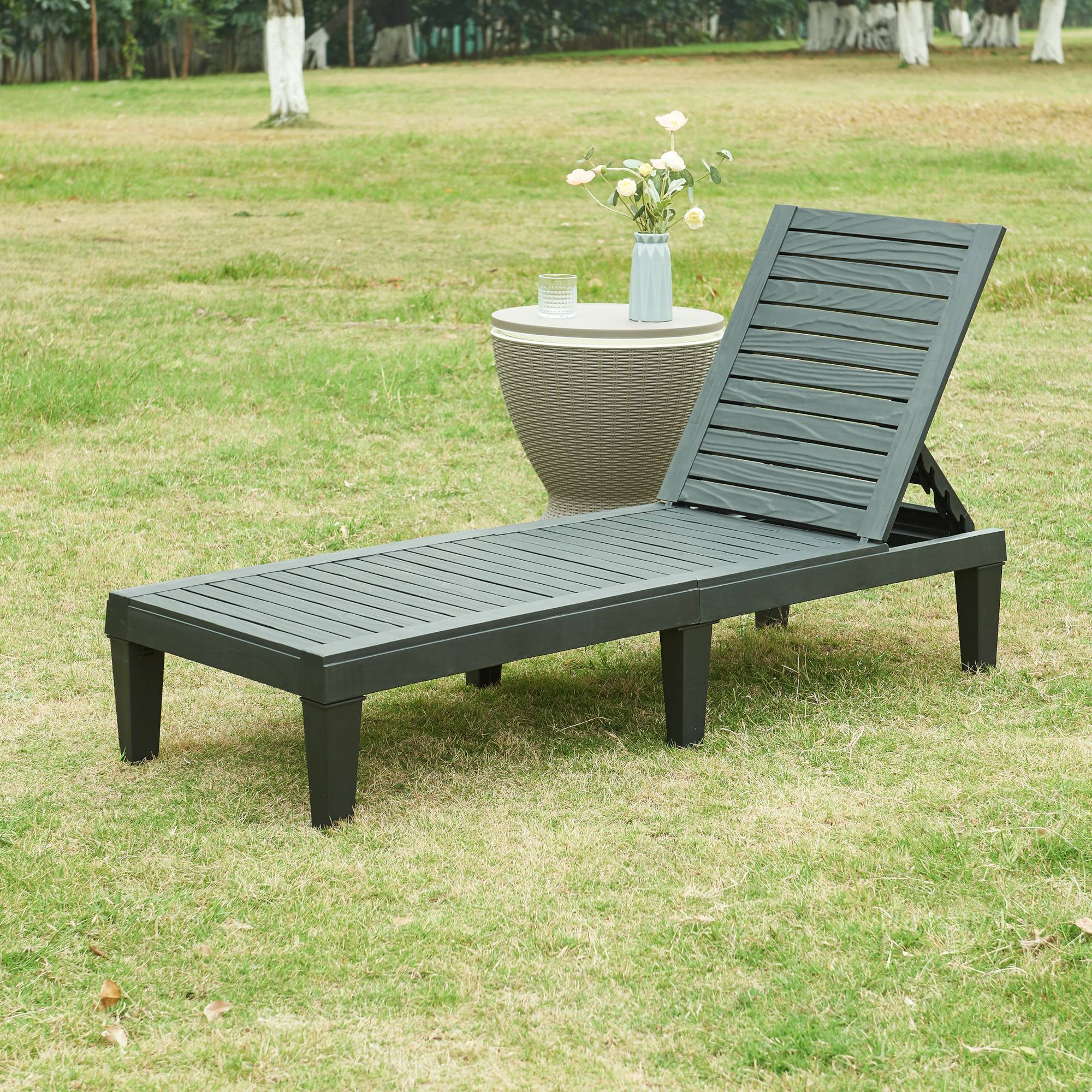 Casa.Pro - Chaise longue de jardin Ateleta 172 x 58 x 74 cm noir structuré casa.pro - Image 2