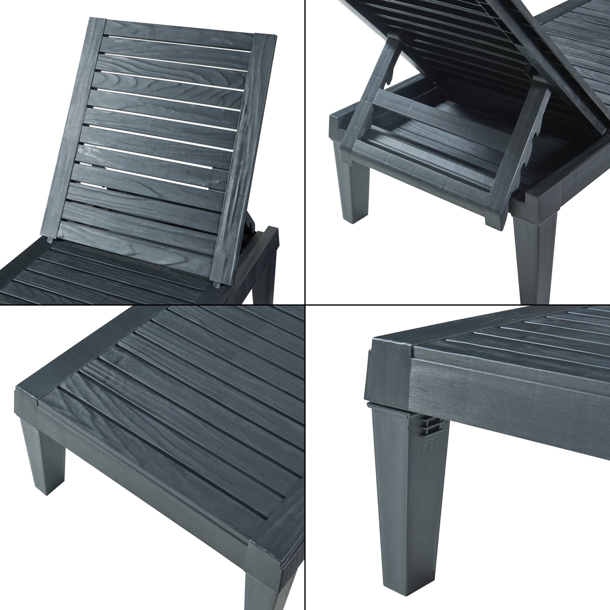 Casa.Pro - Chaise longue de jardin Ateleta 172 x 58 x 74 cm noir structuré casa.pro - Image 8