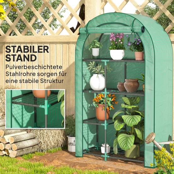 Mini serre jardin acier 4 niveaux protection semis 100x45x160cm vert - ComfortXL Outdoor Living - Image 9