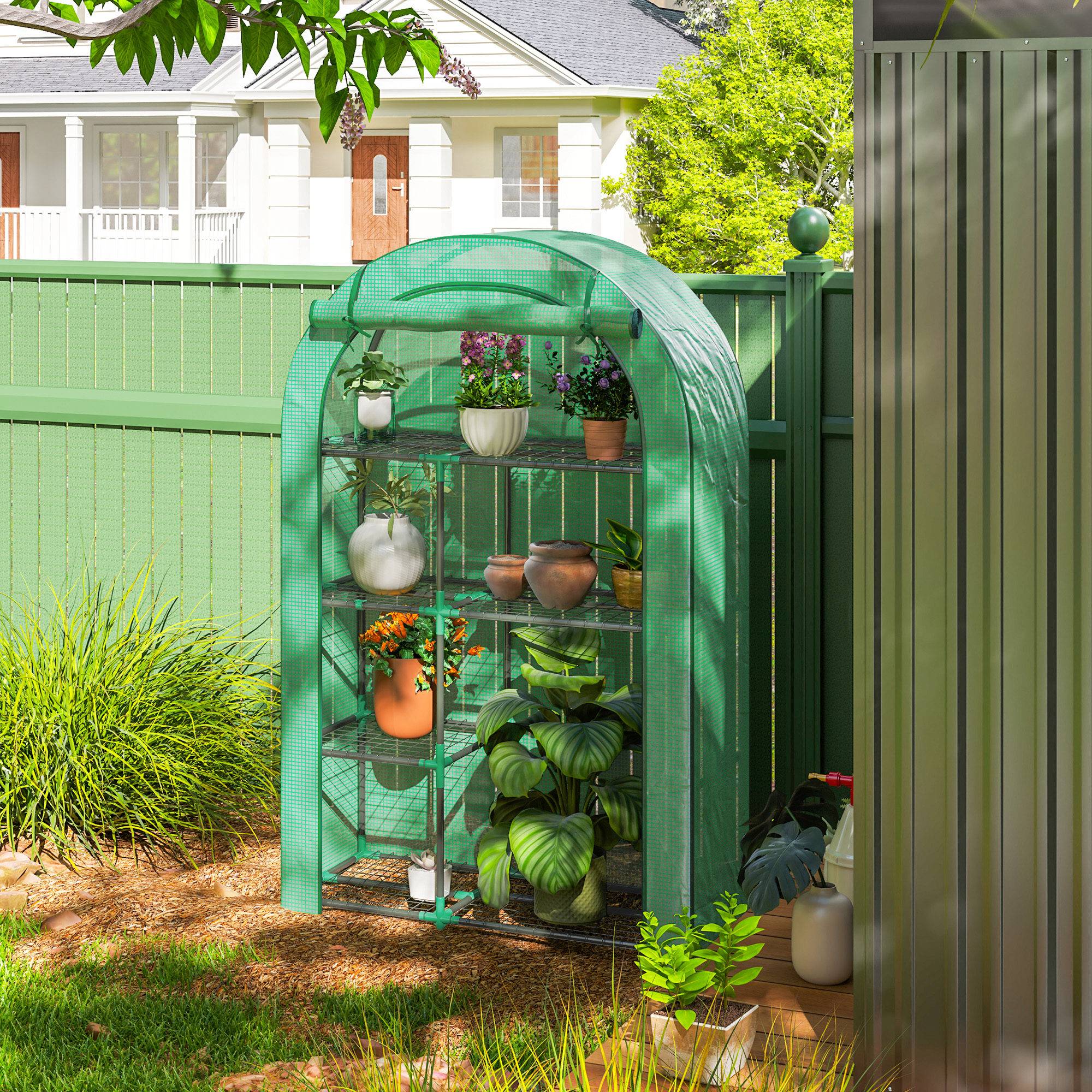 Mini serre jardin acier 4 niveaux protection semis 100x45x160cm vert - ComfortXL Outdoor Living - Image 4