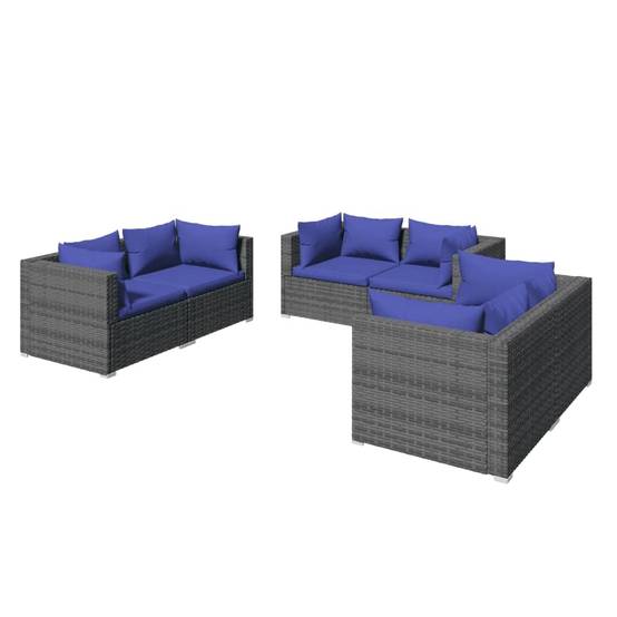 Helloshop26 - Salon de jardin meuble d'extérieur ensemble de mobilier 6 pièces avec coussins résine tressée gris - Imagen 1