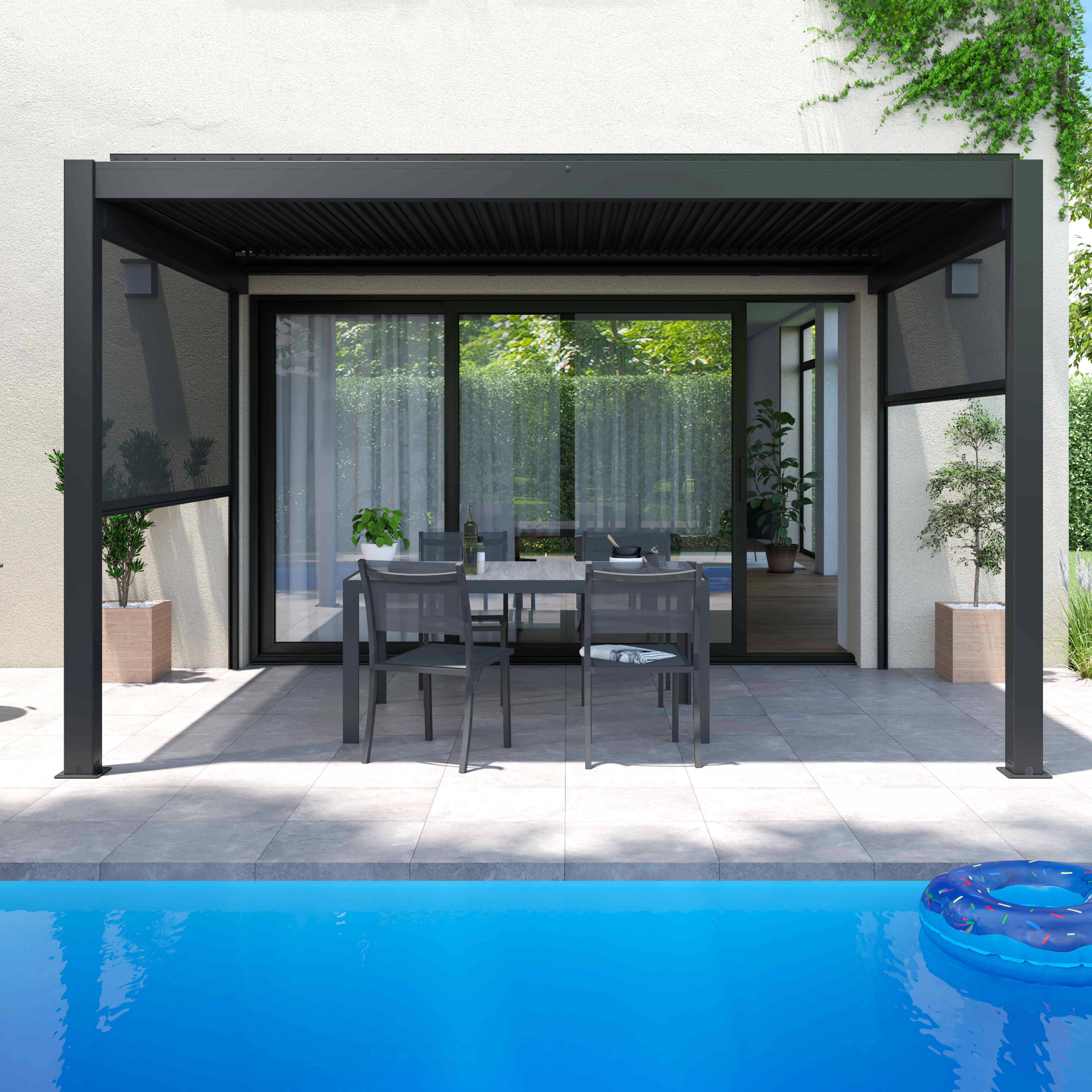 Oviala - Pergola bioclimatique adossée 3x4m et 1 Store 2,66 x 2,34 m Oia - Oviala - Imagen 3