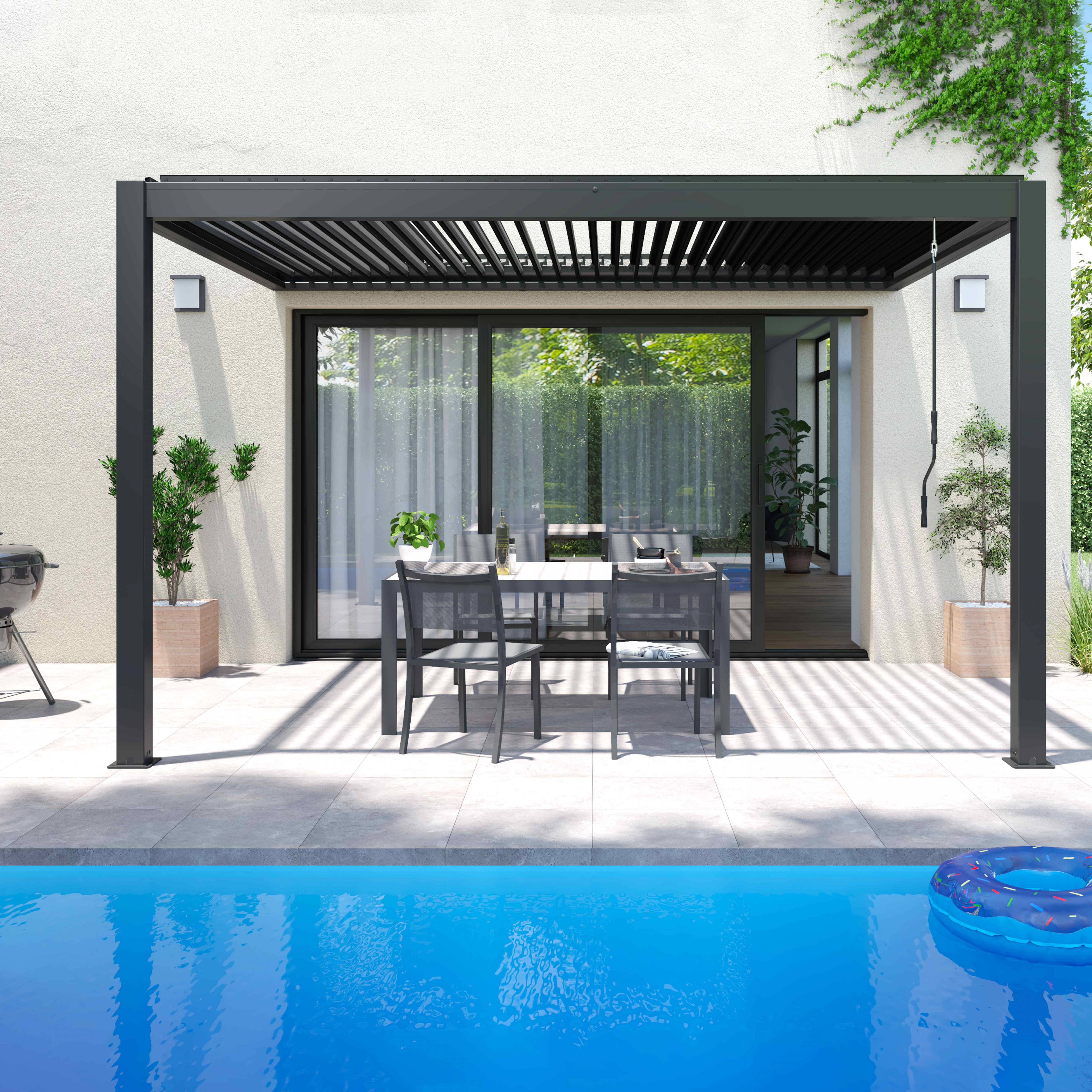 Oviala - Pergola bioclimatique adossée 3x4m et 1 Store 2,66 x 2,34 m Oia - Oviala - Imagen 1