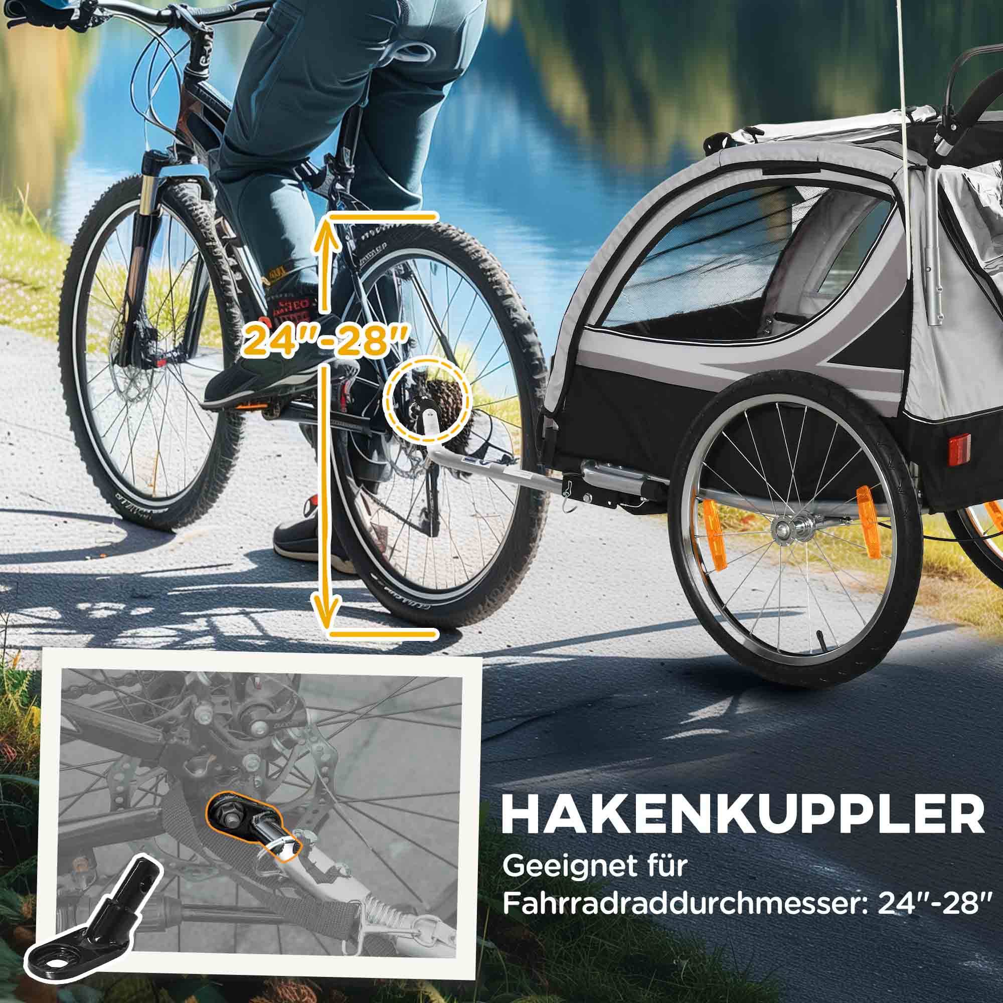 Remorque de vélo acier gris noir 142 x 75 x 101 cm - PANGIVO - Image 9