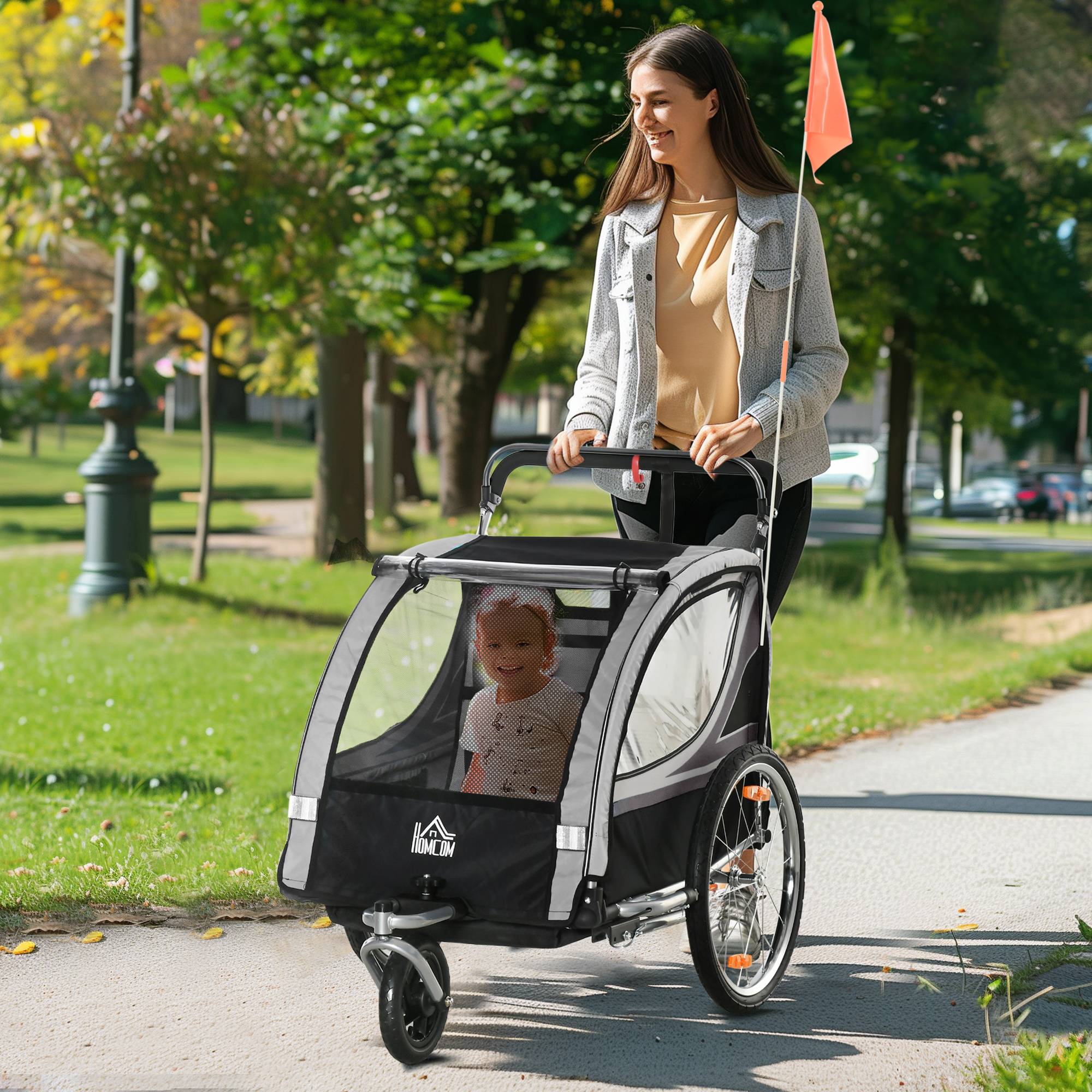 Remorque de vélo acier gris noir 142 x 75 x 101 cm - PANGIVO - Image 4