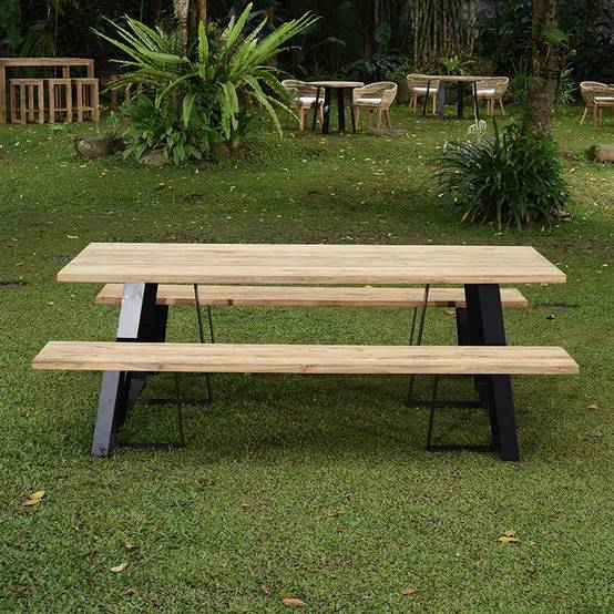 Banc métal anthracite et teck recyclé 300 cm Orsay - Gecko Jardin - Imagen 4
