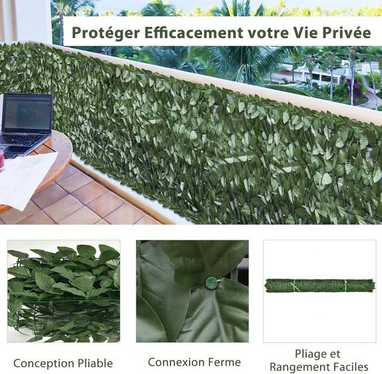 LEIVESTE Fausse Haie Pour Clôture 600 X 100 Cm - Brise-vue Balcon Avec Fausses Feuilles Et 40 Colliers Verts Offerts