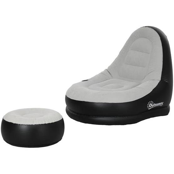 Fauteuil gonflable en plastique pour camping avec repose-pieds 125x100cm Gris/Noir - ComfortXL Outdoor Living - Image 2