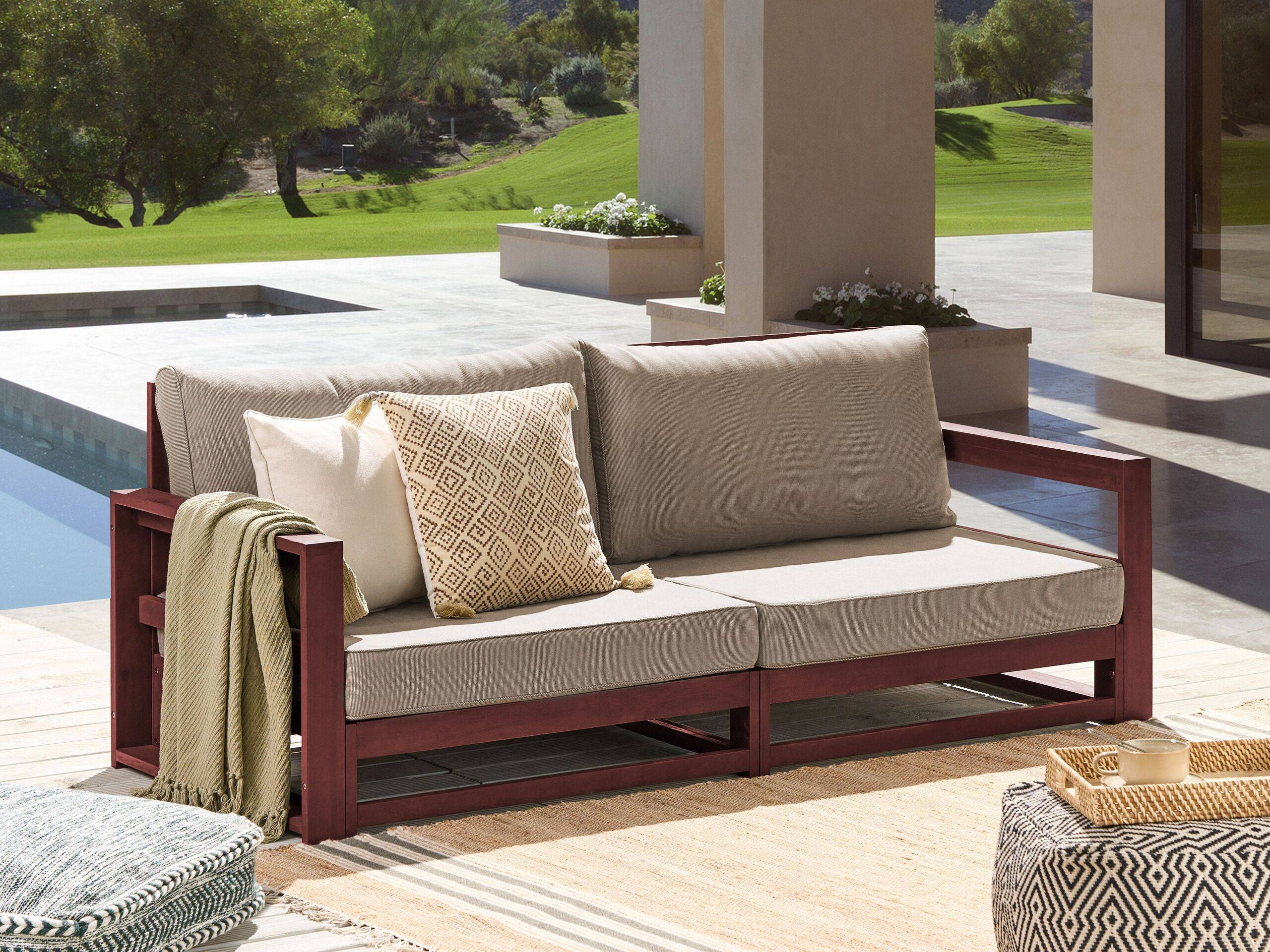 Beliani - Canapé de Jardin Acajou et Taupe en Bois d'Acacia Confort d'Assise Optimal avec Coussins pour Ensemble 2 Places Angle - Imagen 2