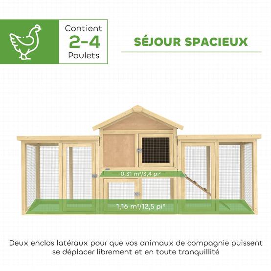 Poulailler avec pondoir bois naturel 204 x 85 x 93 cm - PANGIVO - Image 6