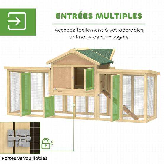 Poulailler avec pondoir bois naturel 204 x 85 x 93 cm - PANGIVO - Image 7
