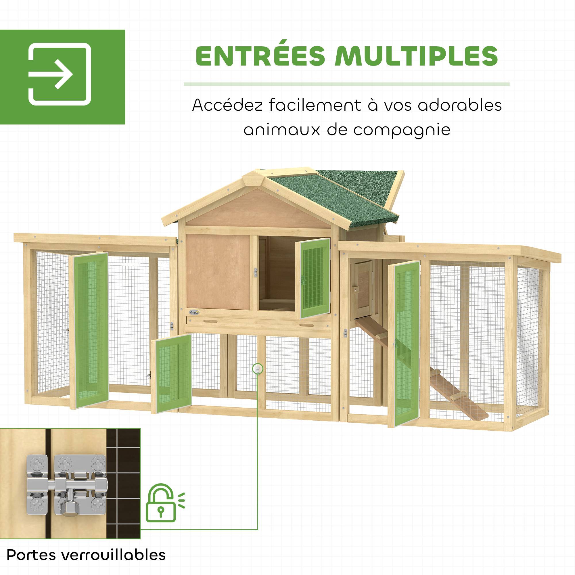 Poulailler avec pondoir bois naturel 204 x 85 x 93 cm - PANGIVO - Image 7