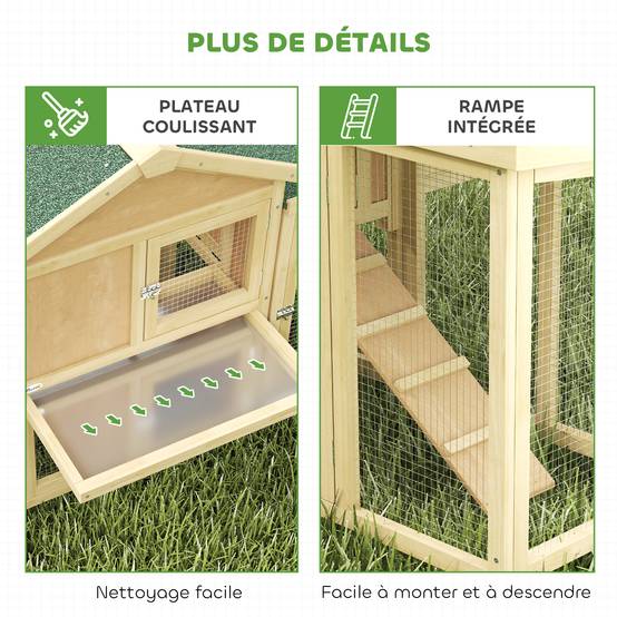 Poulailler avec pondoir bois naturel 204 x 85 x 93 cm - PANGIVO - Image 9