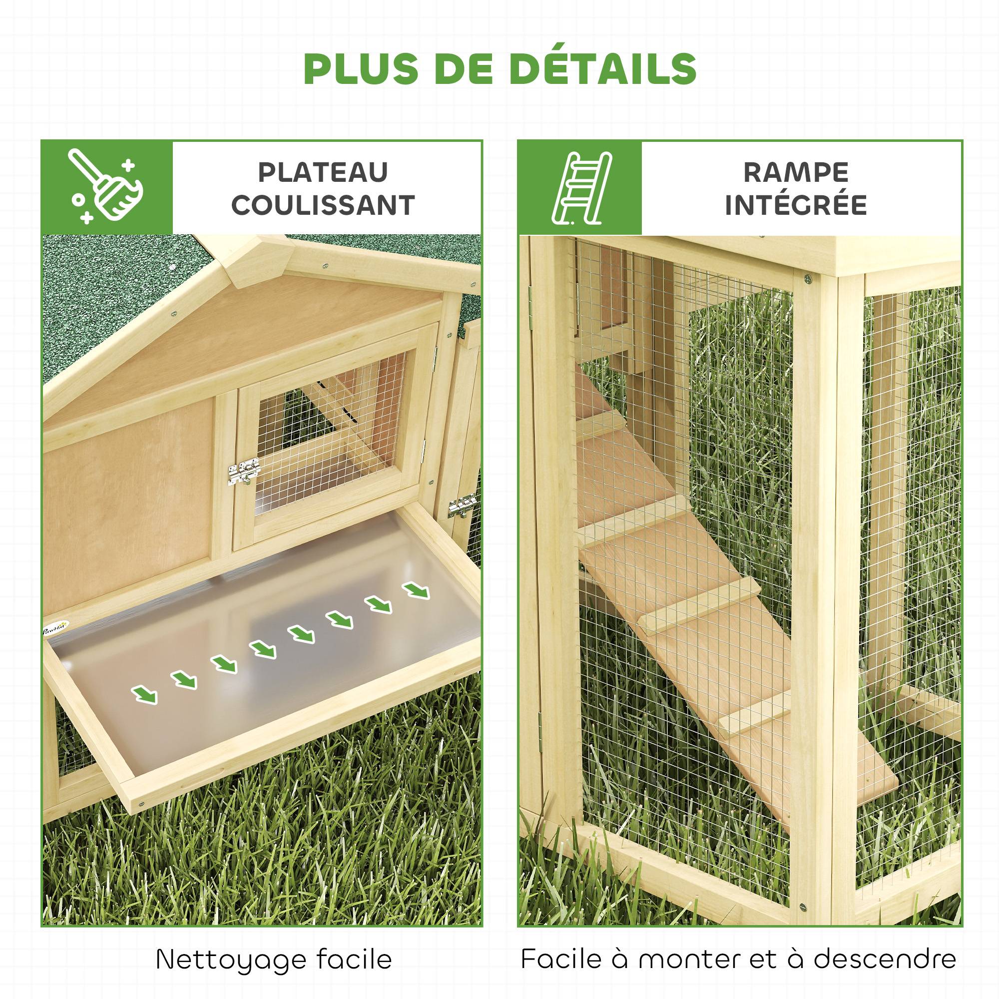 Poulailler avec pondoir bois naturel 204 x 85 x 93 cm - PANGIVO - Image 9
