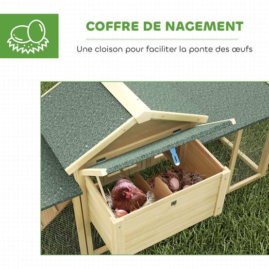 Poulailler avec pondoir bois naturel 204 x 85 x 93 cm - PANGIVO - Image 8
