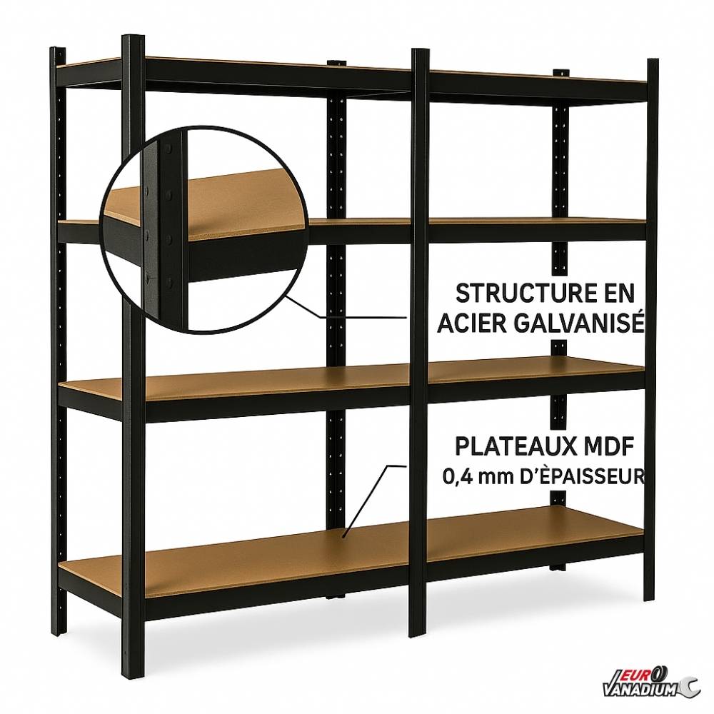 Étagère de garage métallique robuste 160x160cm : charge lourde, modulable, facile à monter 40 cm Noir - Image 3