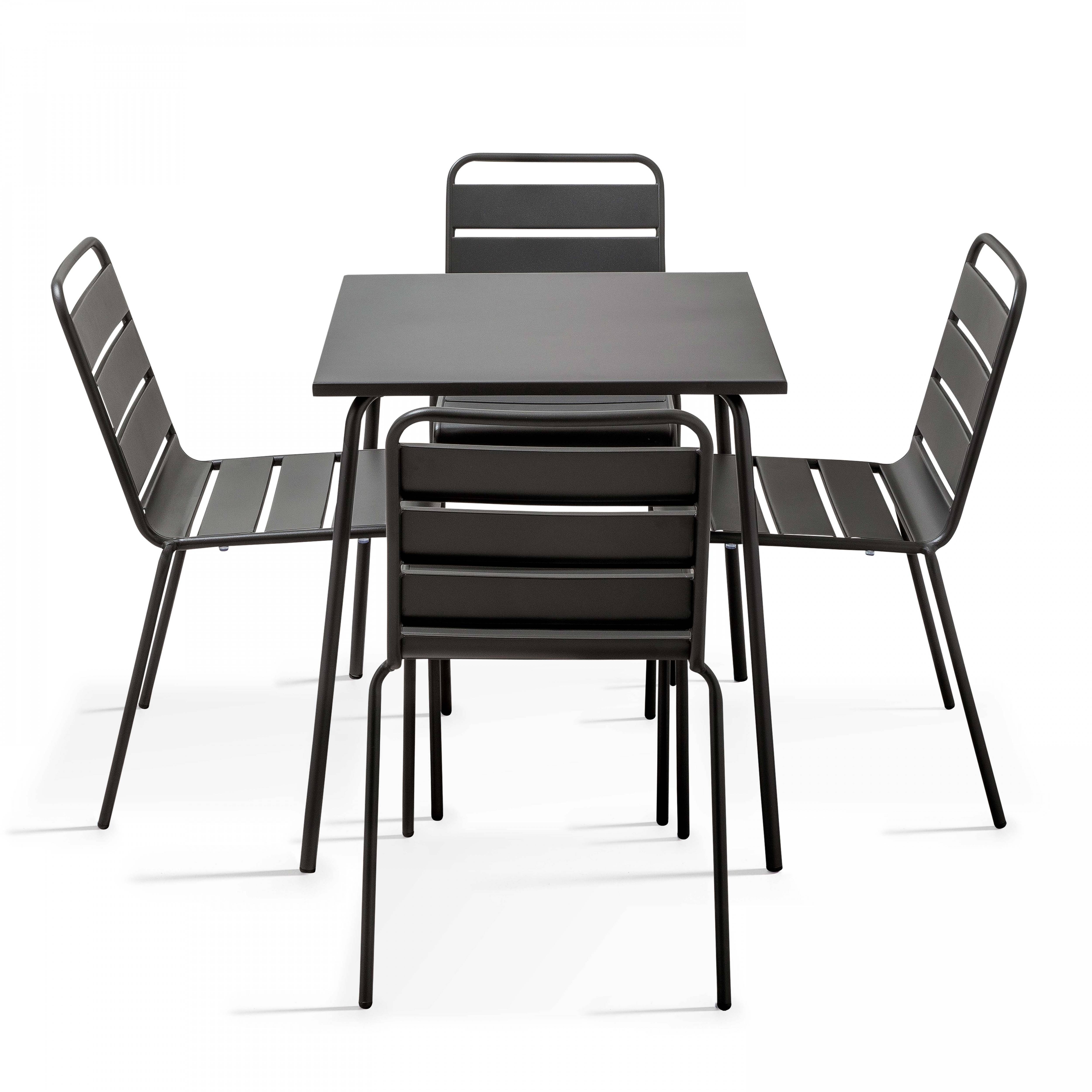 Oviala - Ensemble table de terrasse et 4 chaises en métal gris Palavas - Oviala - Imagen 1
