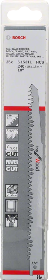 Bosch Professional - 25 Lames de scie sabre S 1531 L Top pour bois - 240 mm - 25 Pièces - BOSCH - 2608650465 - Imagen 2
