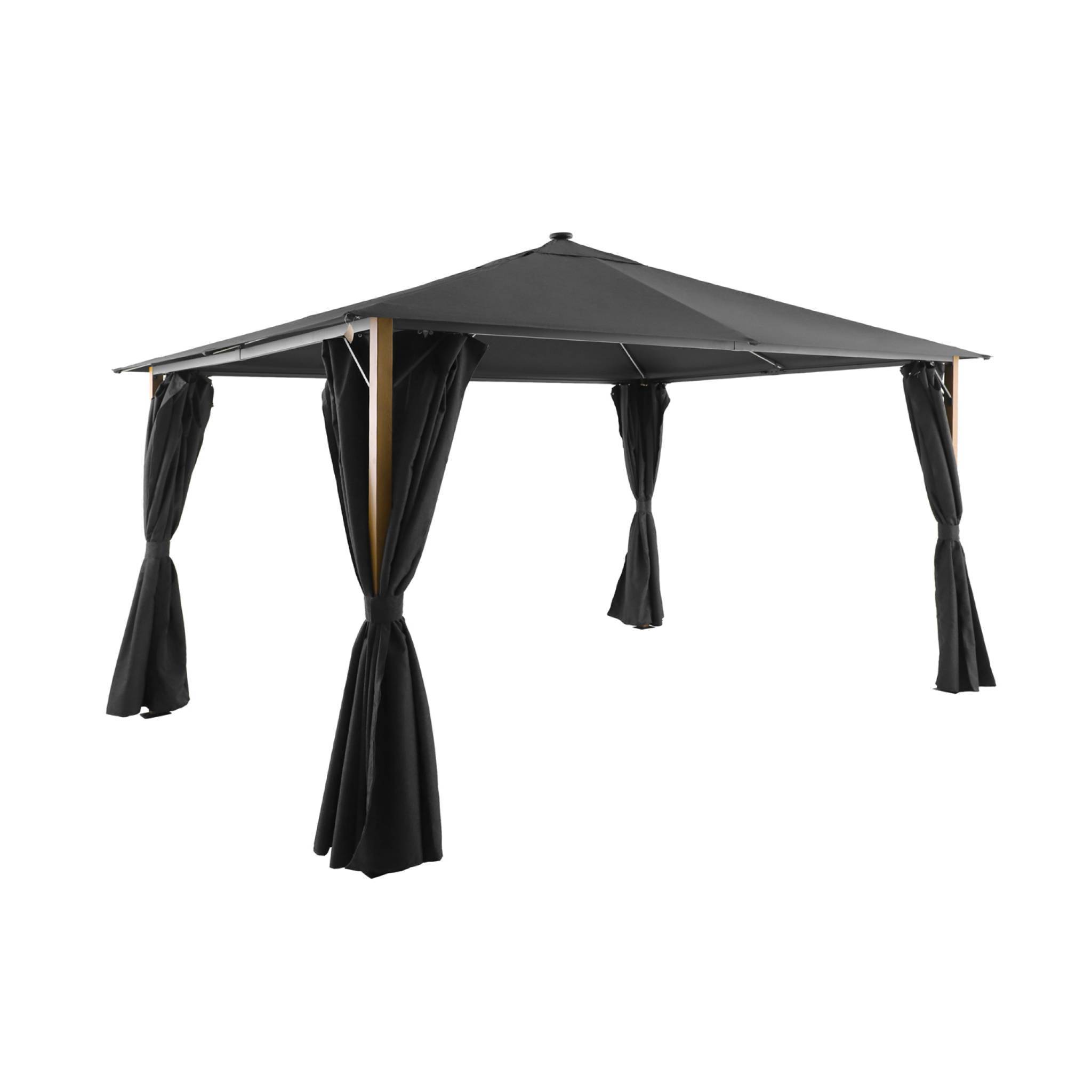 sweeek - Tonnelle 4x3m aluminium effet bois avec rideaux et led anthracite - Veluna | sweeek
