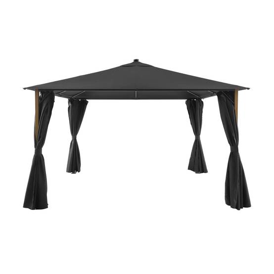 sweeek - Tonnelle 4x3m aluminium effet bois avec rideaux et led anthracite - Veluna | sweeek - Image 2