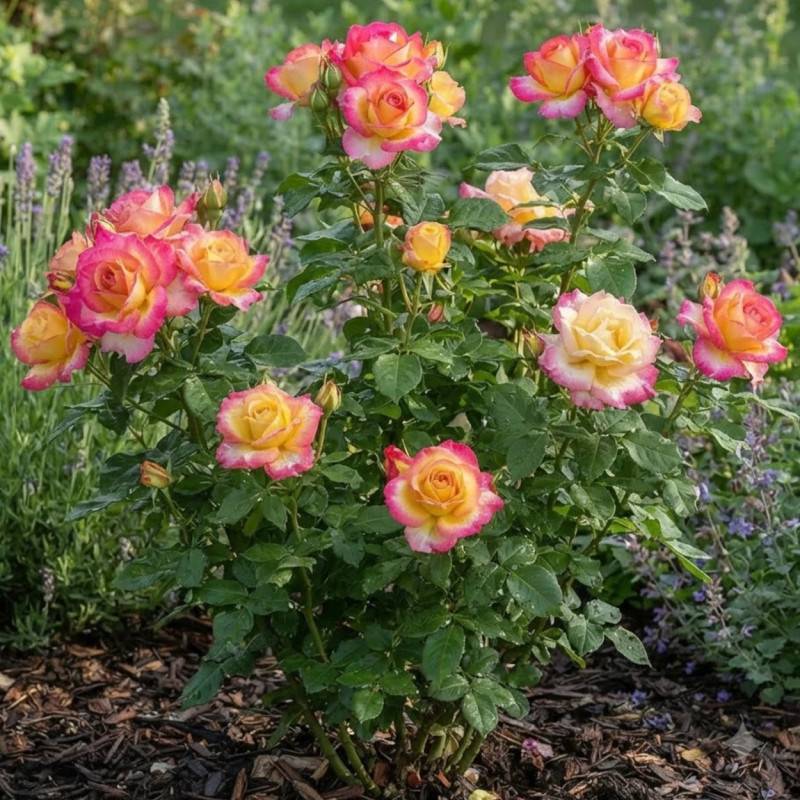 Rosier à grandes fleurs Sweet Delight® 'Adalegski' à fleurs Rose/Jaune - feuillage Caduc - Pot de 3L - 20/40 cm - Image 3