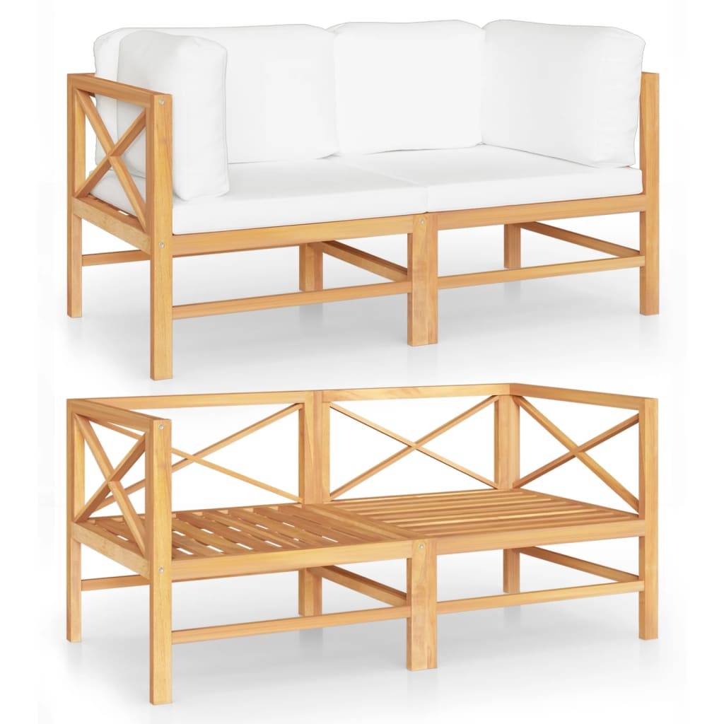 Helloshop26 - Canapé de jardin meuble extérieur 2 places avec coussins crème bois de teck - Imagen 1