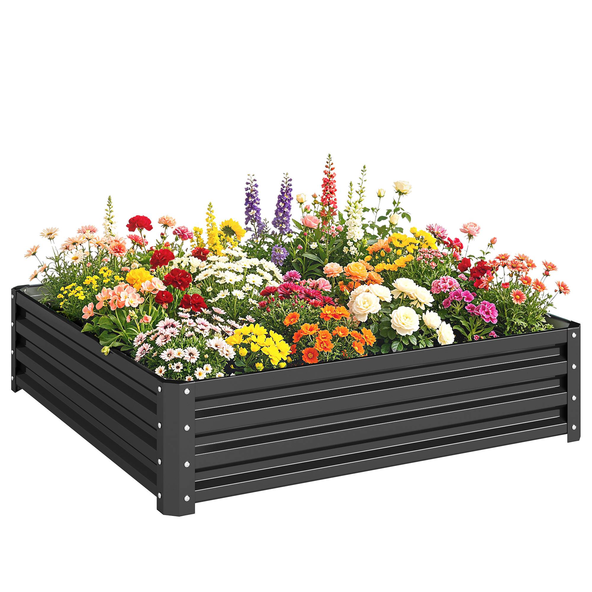 ComfortXL - Carré potager acier galvanisé pour jardin terrasse potager sans fond grand volume 120x120x30cm gris - ComfortXL Outdoor Living
