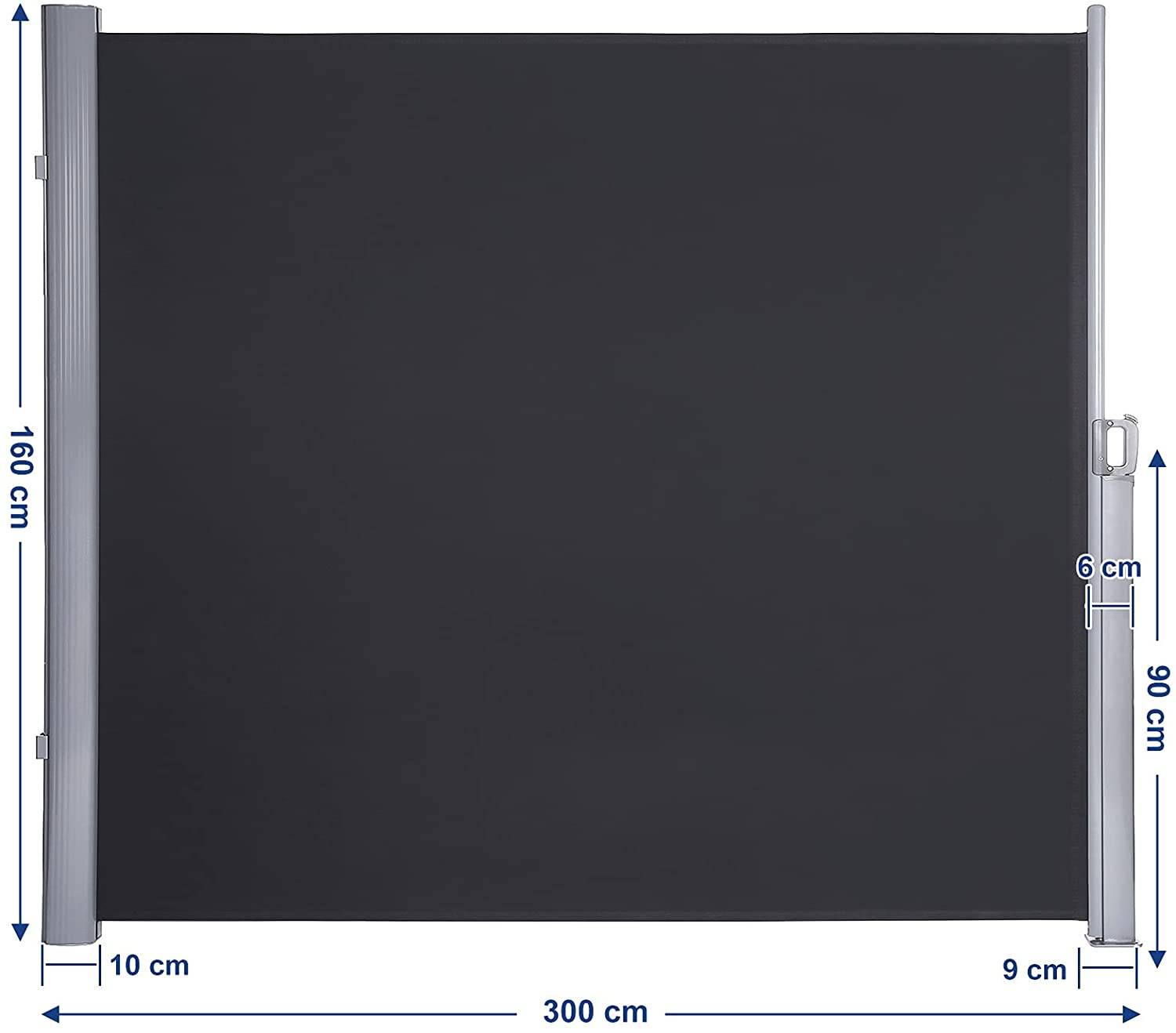 Helloshop26 - Store latéral 160 x 300 store latéral extractible brise-vue pare-soleil tissus en polyester 280 g/㎡ gris foncé - Imagen 2