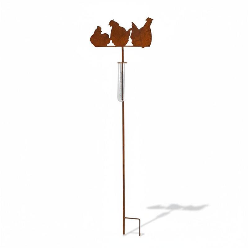 La Grande Prairie - Pluviomètre poules fer rouille 28x1x105cm - Image 2