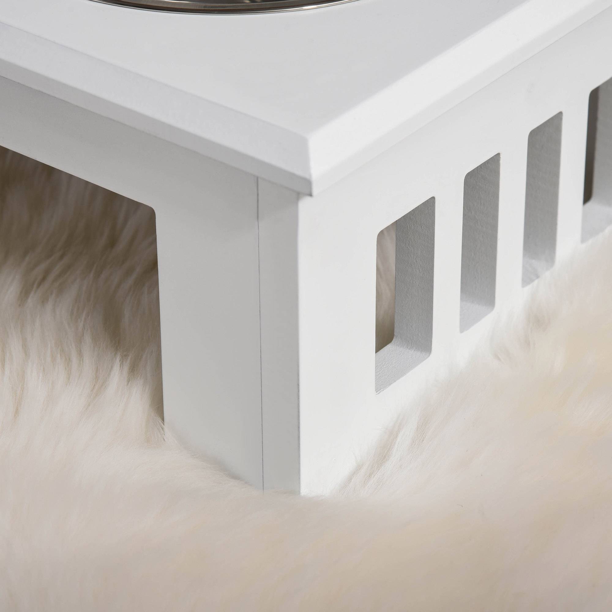 ComfortXL - Gamelle Double Surélevée Chien MDF Inox Support Ergonomique Blanc 58cm - ComfortXL Pet Living - Image 8