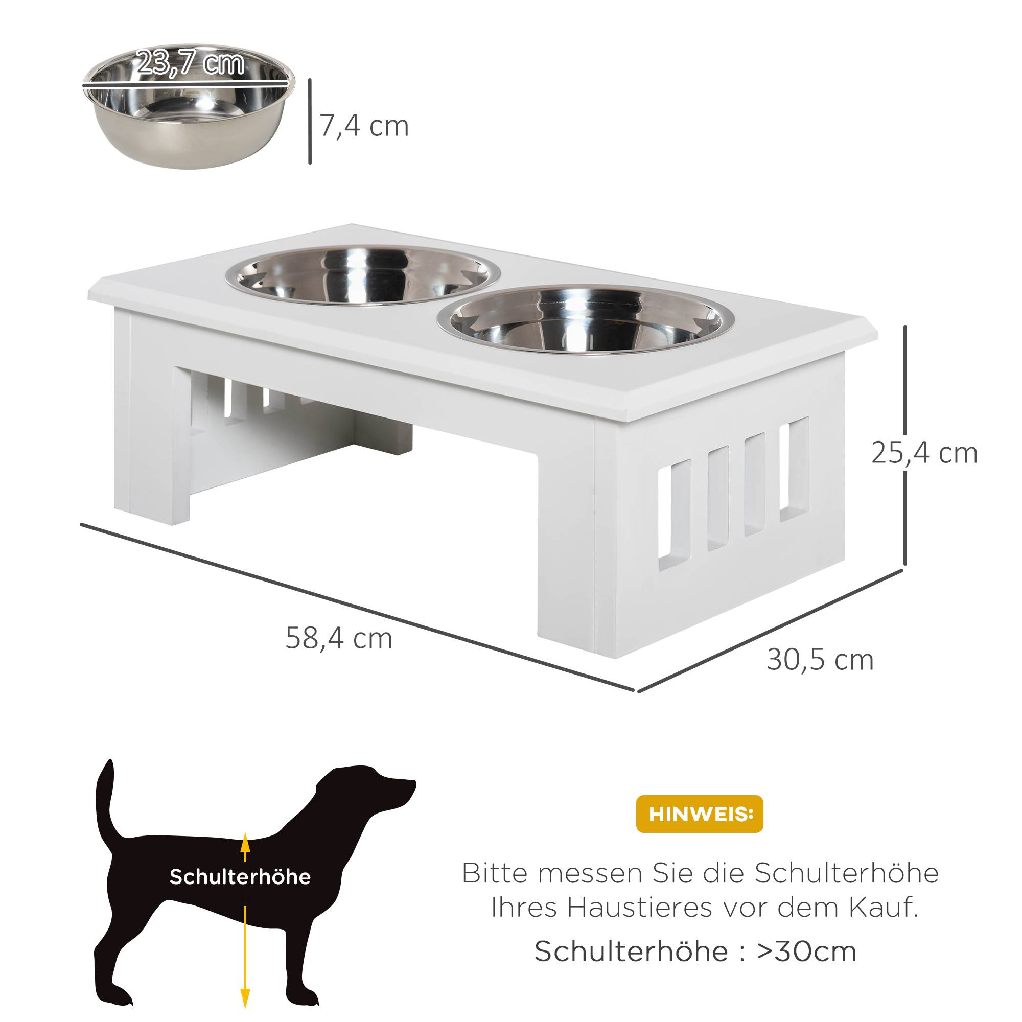 ComfortXL - Gamelle Double Surélevée Chien MDF Inox Support Ergonomique Blanc 58cm - ComfortXL Pet Living - Image 3