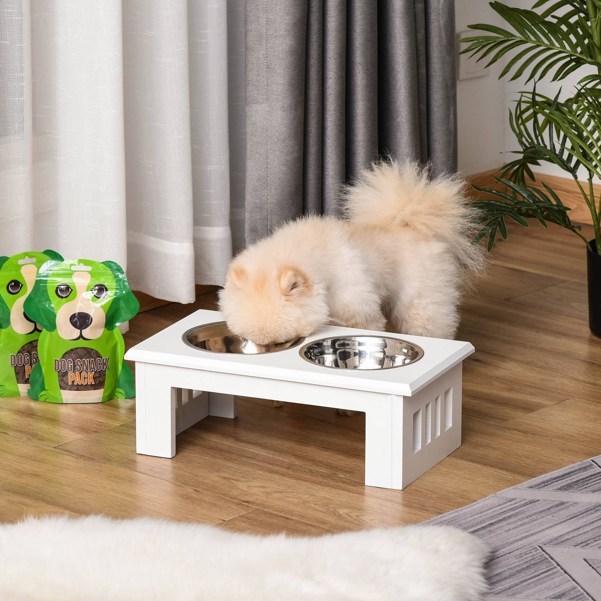 ComfortXL - Gamelle Double Surélevée Chien MDF Inox Support Ergonomique Blanc 58cm - ComfortXL Pet Living - Image 1