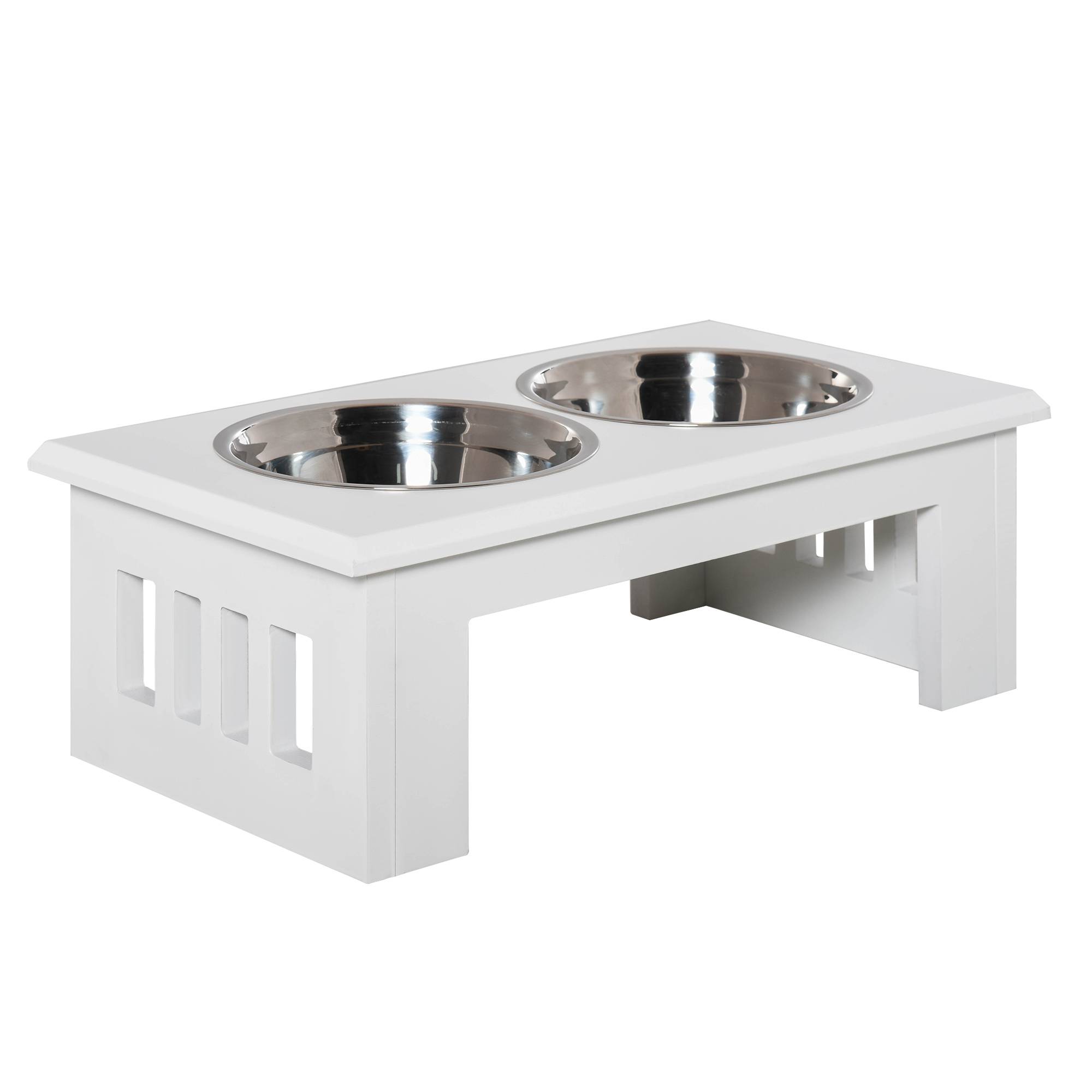 ComfortXL - Gamelle Double Surélevée Chien MDF Inox Support Ergonomique Blanc 58cm - ComfortXL Pet Living - Image 2