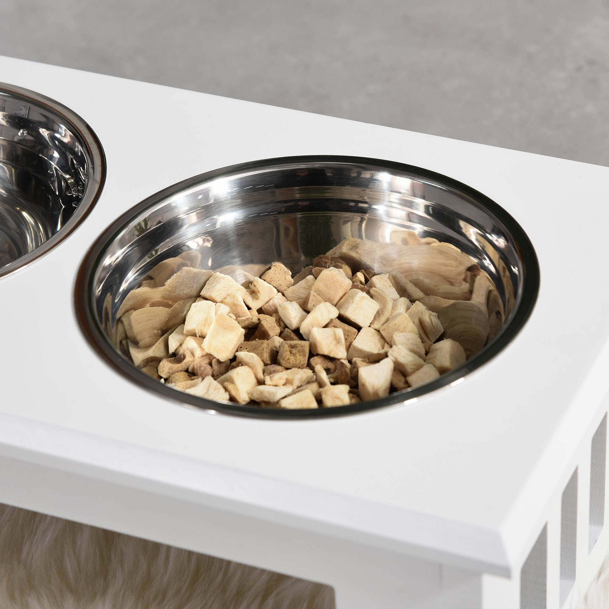 ComfortXL - Gamelle Double Surélevée Chien MDF Inox Support Ergonomique Blanc 58cm - ComfortXL Pet Living - Image 7