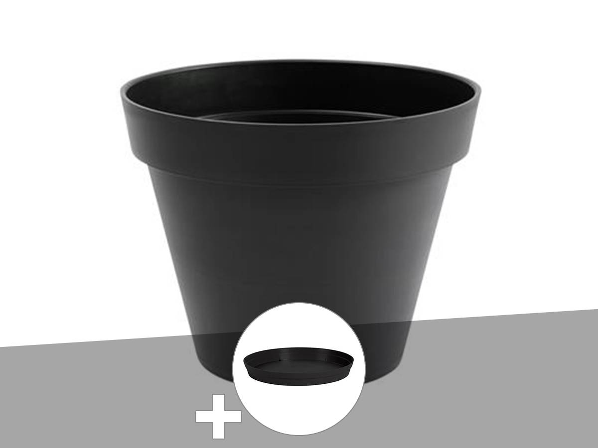 Eda - Pot de fleur rond Toscane Ø 60 x H.47 cm Anthracite + Soucoupe - Eda