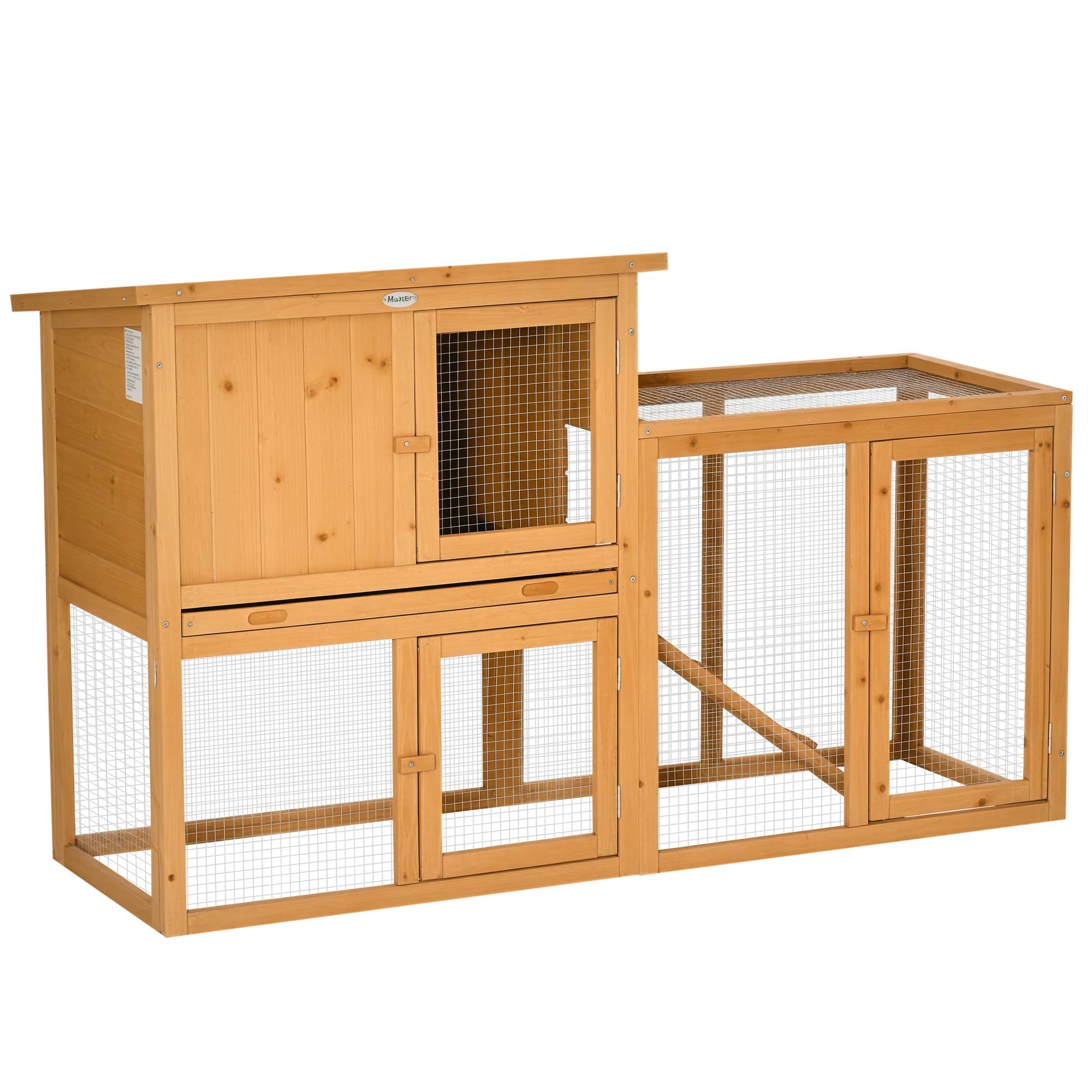 Cage petits animaux avec enclos, bac extractible, résistante intempéries, 141 x 60 x 86 cm, brun - Image 1